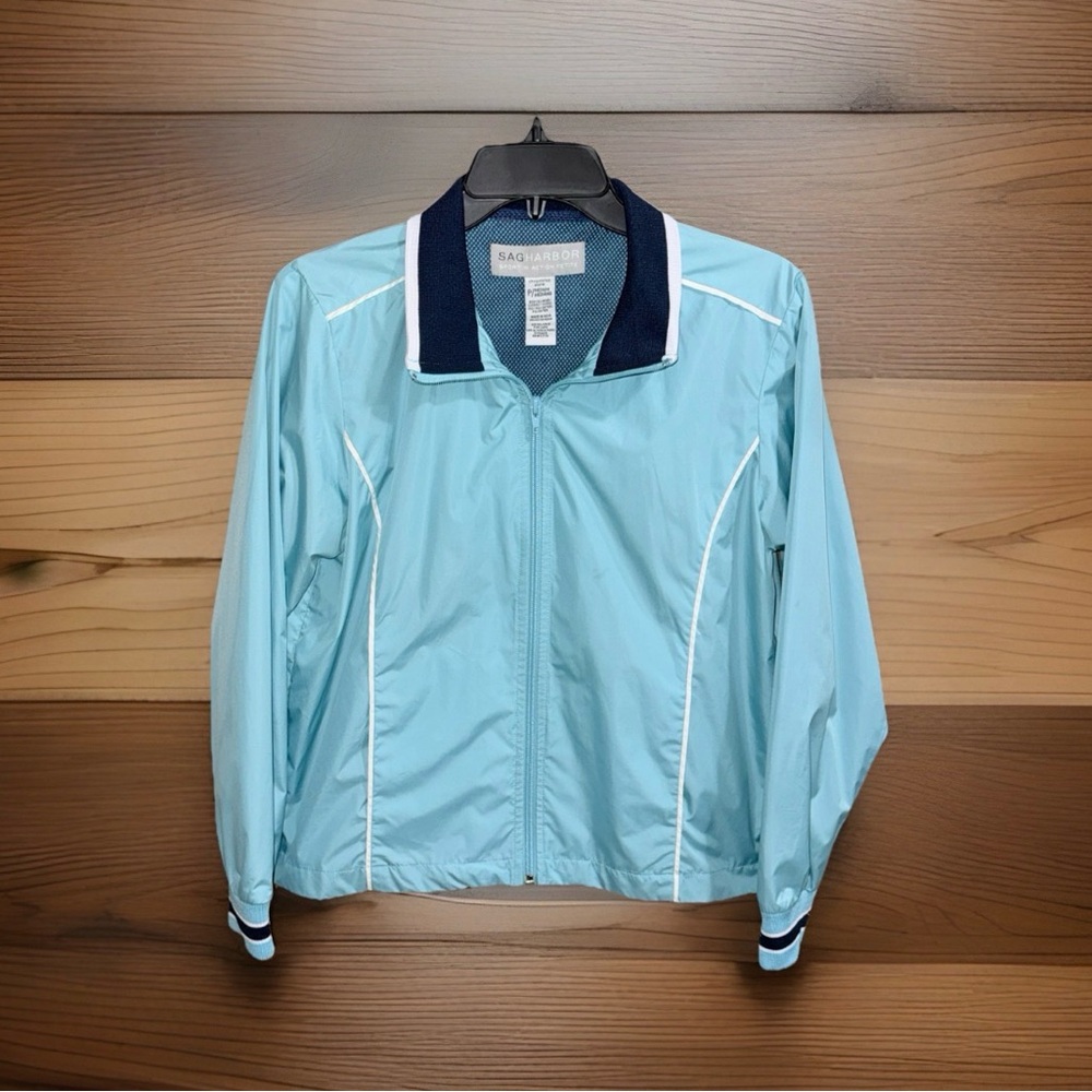 SAG Harbor Sport in Action Petite Aqua Blue Lightweight Jacket-PM-EICG
